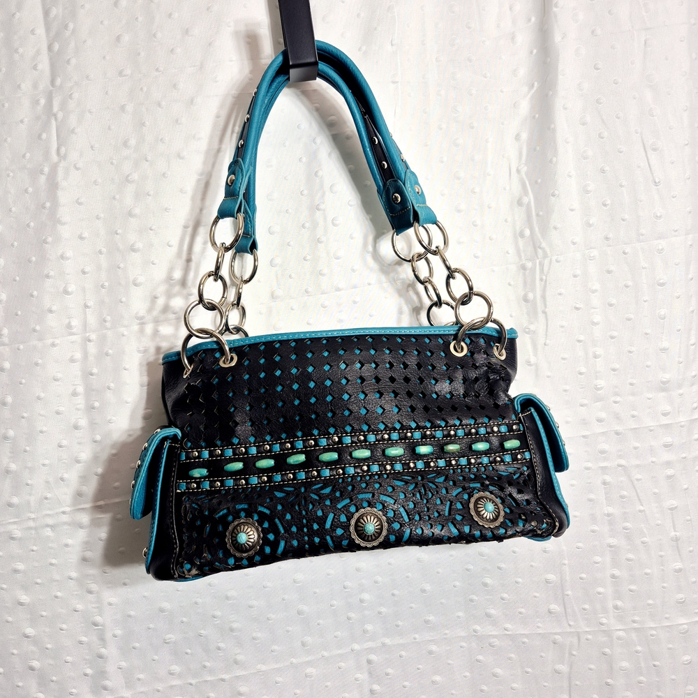 American Bling  Turquoise/ Black Western Style Satchel w/ accents